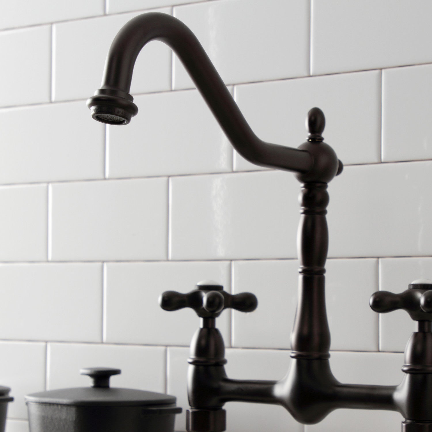 Kingston Heirloom KS1175AX - Heritage Two-Handle 2-Hole Deck Mount Bridge Kitchen Faucet, Oil Rubbed Bronze — thumbnail 3